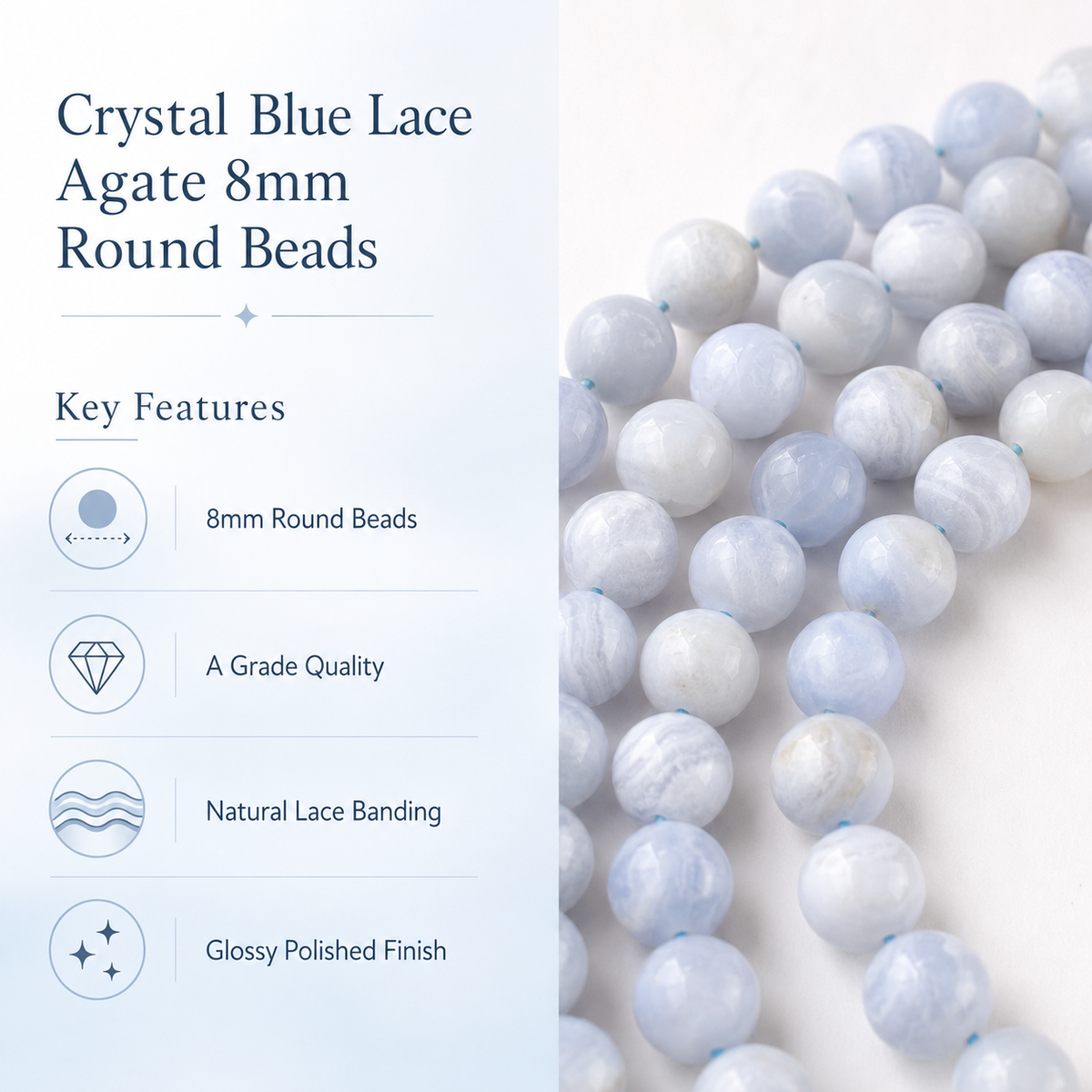 Blue Lace agate Beads, Natural Round Crystal Beads 4mm to 10mm