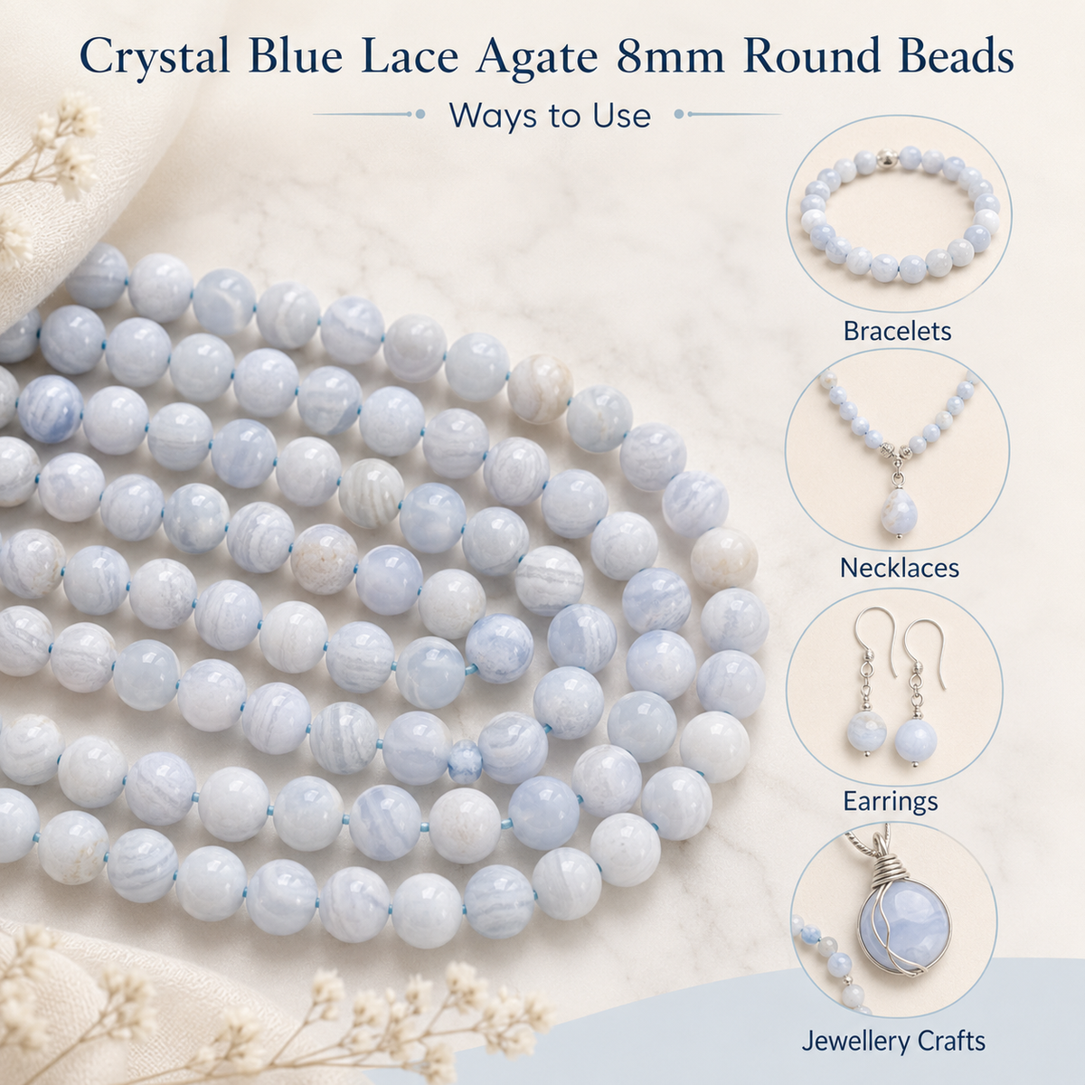 Blue Lace agate Beads, Natural Round Crystal Beads 4mm to 10mm