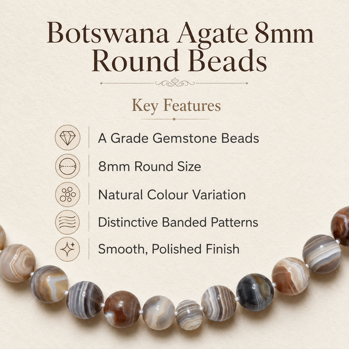 Botswana Agate Beads, Natural Round Crystal Beads 6mm to 10mm