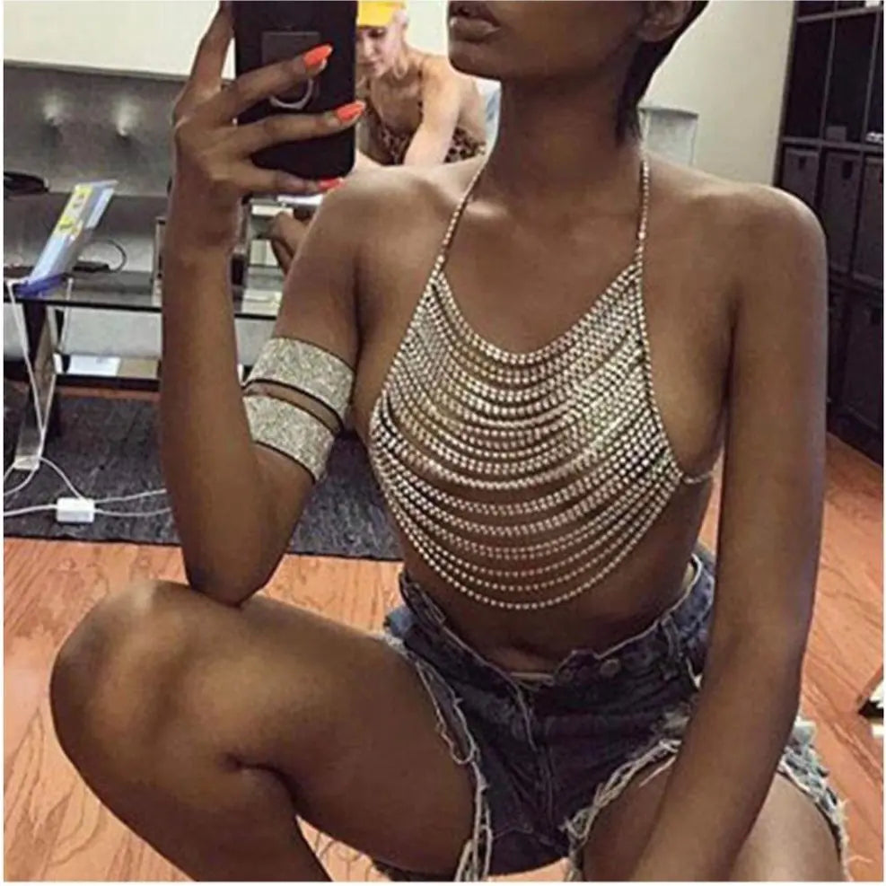 Exaggerated Rhinestone Body Chain for Nightclubs - Lingerie