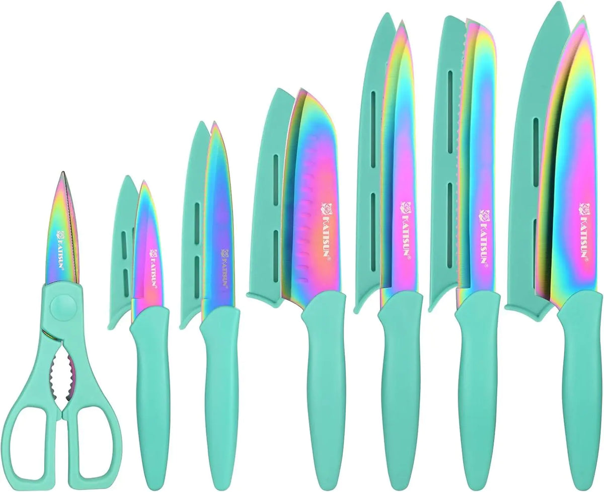 13 Piece Blue Non-Stick Stainless Steel Boxed Knives Set
