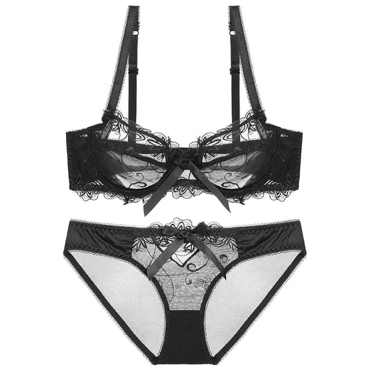 Ultra-Thin Plus Size Lace Bra and Underwear Set - Lingerie
