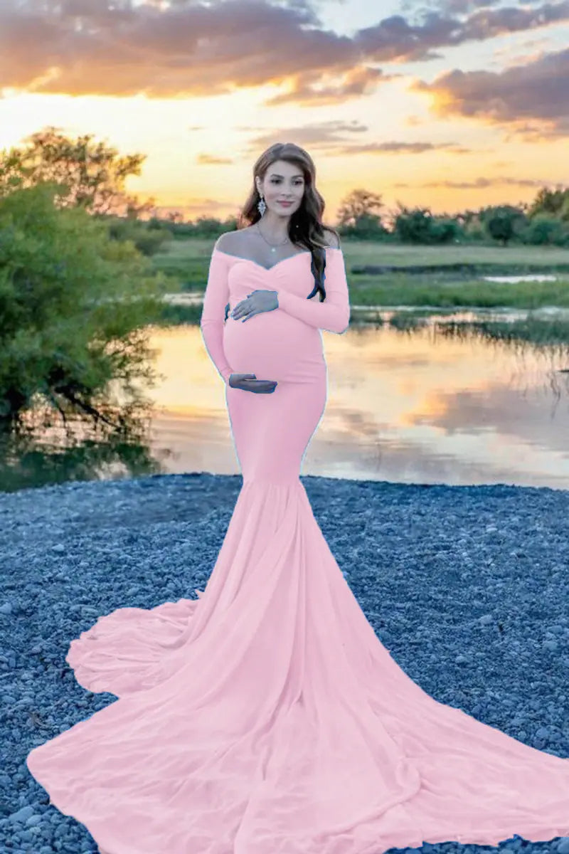 2019 Long Sleeve V-Neck Maternity Photography Gown - 888