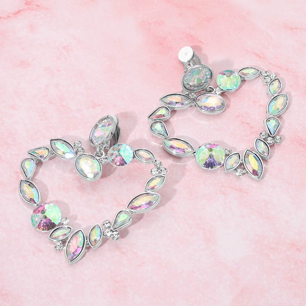 Oval Marquise Teardrop Stone Cluster Open Heart Drop Evening Statement Earrings