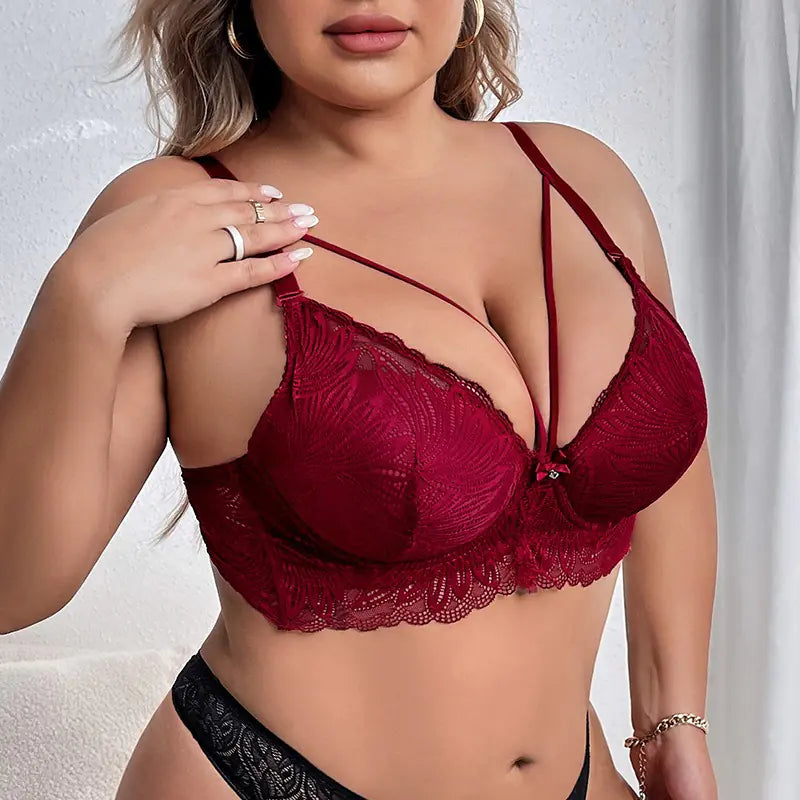 Large Size Women's Adjustable Lace Bra with Thin Straps - Lingerie