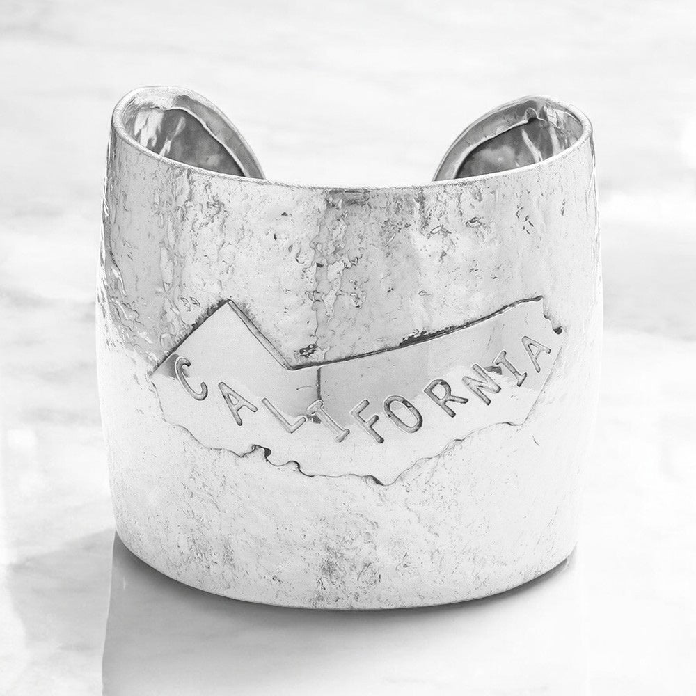 California State map Hammered Wide Metal Cuff Bracelet
