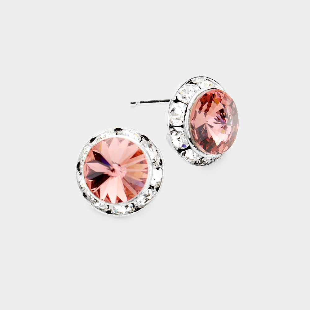 Women's Rivoli Cut Genuine Crystal Round Stud Earrings