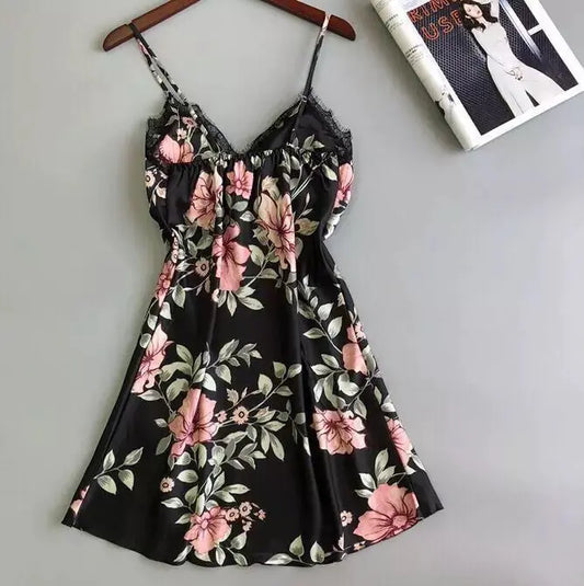 Sexy Women's Floral Ice Silk Sleepwear Nightgown - Lingerie