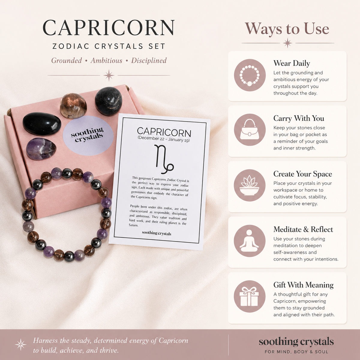 CAPRICORN Zodiac Crystal Kit, Capricorn Birthstones Tumbled Stone Set, Capricorn Gifts