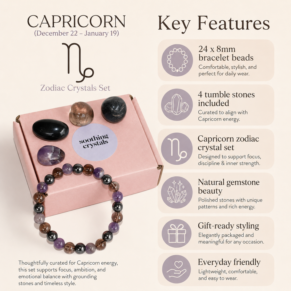 CAPRICORN Zodiac Crystal Kit, Capricorn Birthstones Tumbled Stone Set, Capricorn Gifts