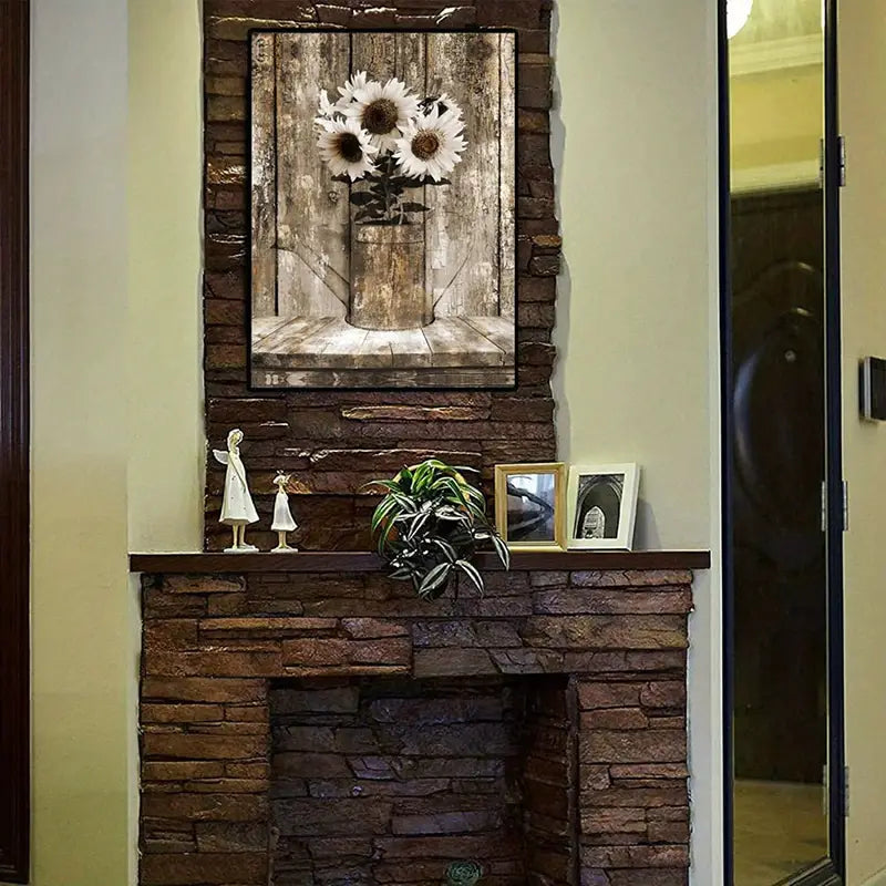 Rustic Floral Sunflower Canvas Wall Art for Home Decor
