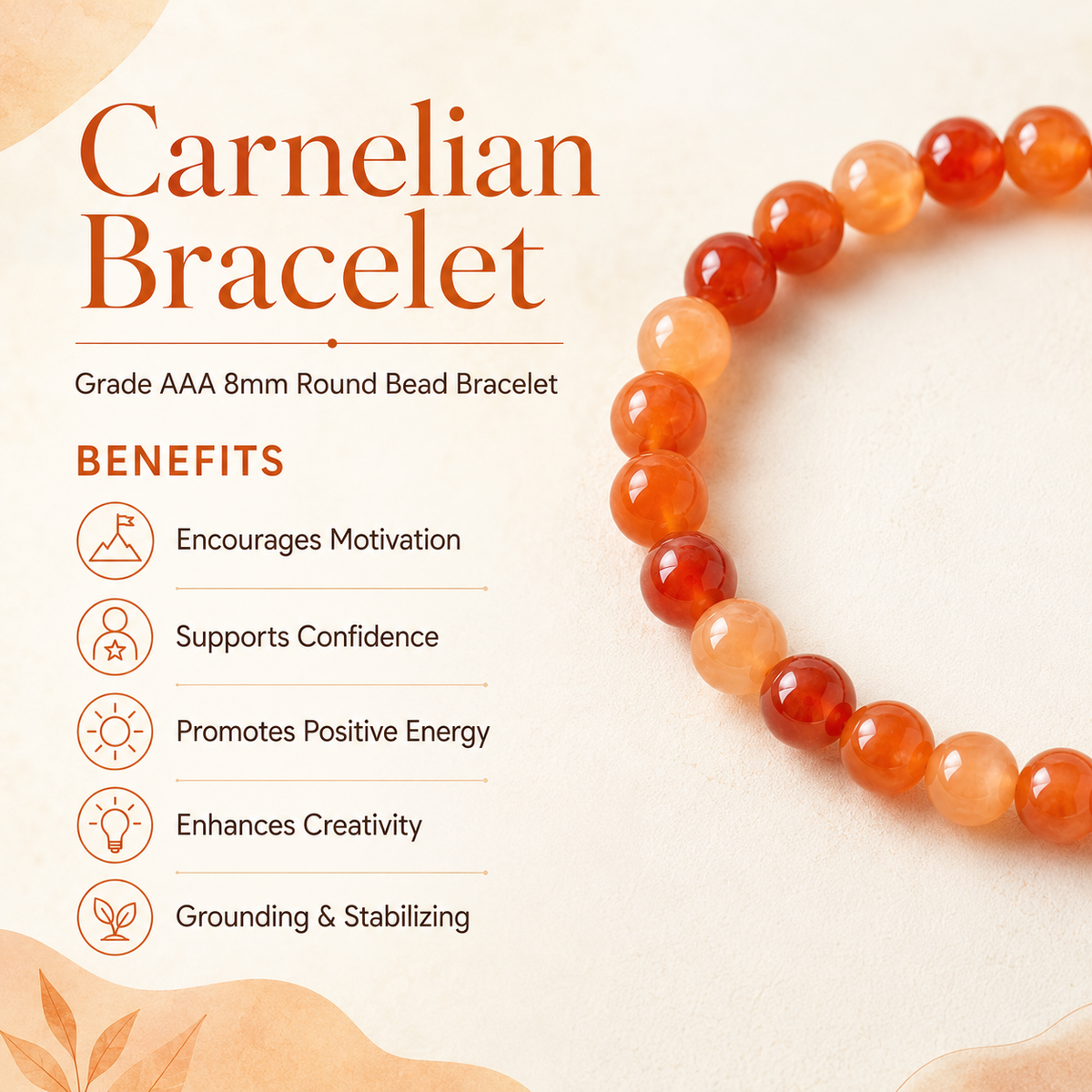 Red Carnelian Bracelet | Carnelian Crystal Bracelet (Courage and Sexuality)
