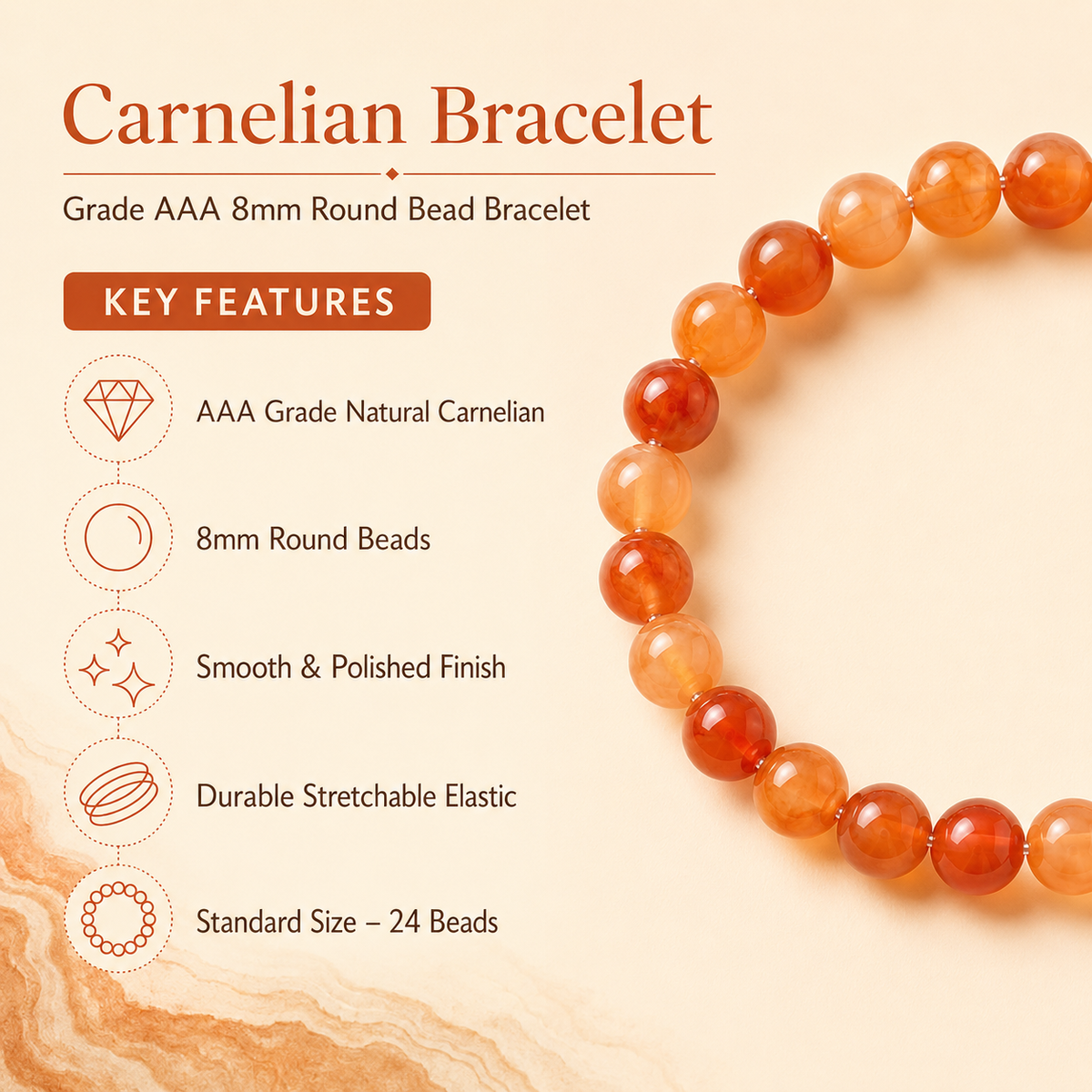 Red Carnelian Bracelet | Carnelian Crystal Bracelet (Courage and Sexuality)