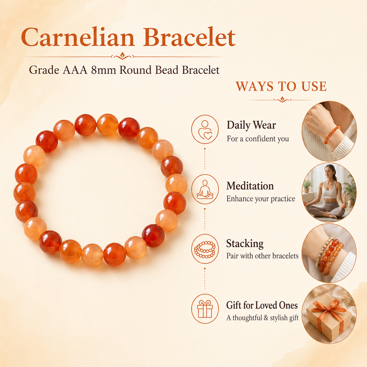 Red Carnelian Bracelet | Carnelian Crystal Bracelet (Courage and Sexuality)