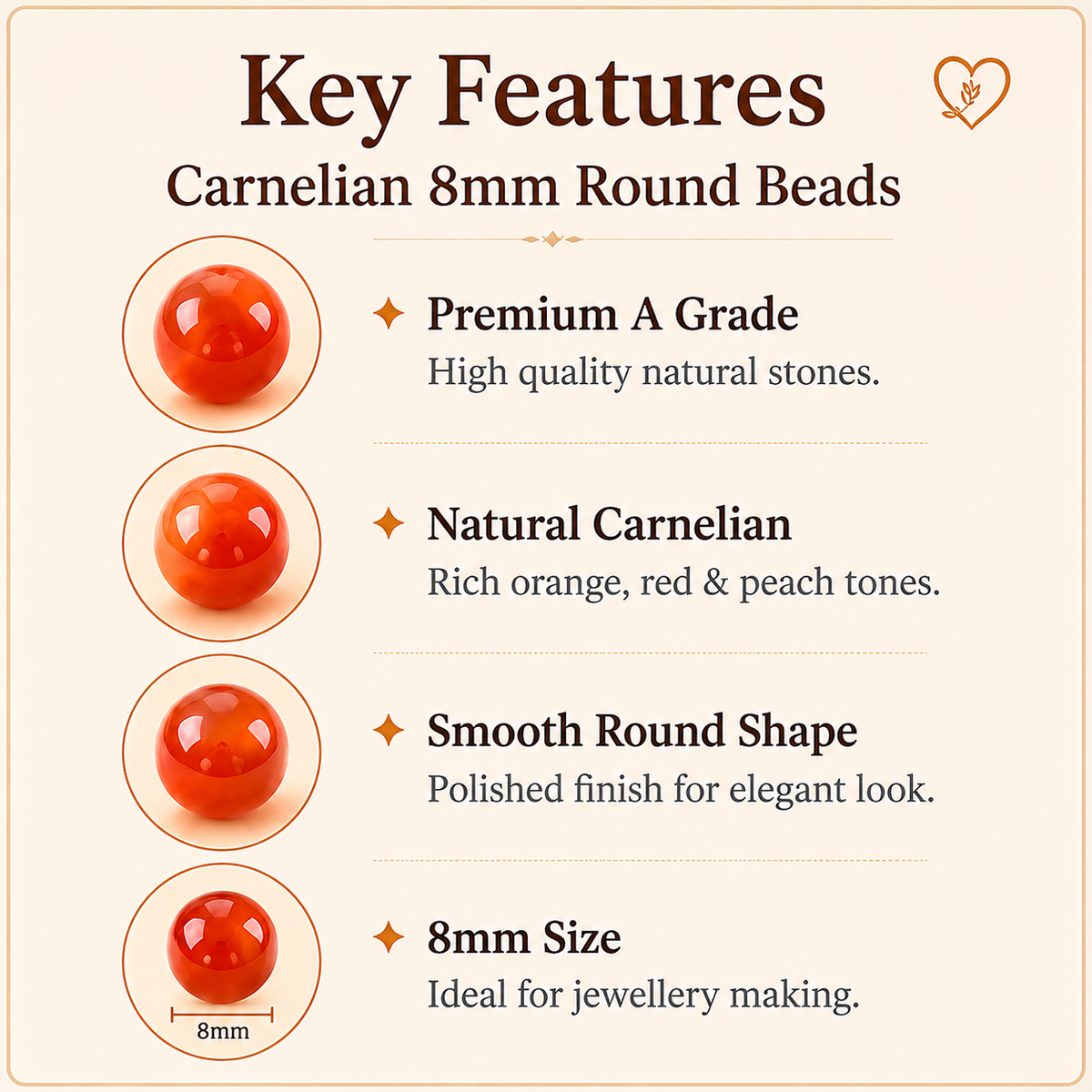 Carnelian Beads, Natural Round Crystal Beads 4mm to 12mm