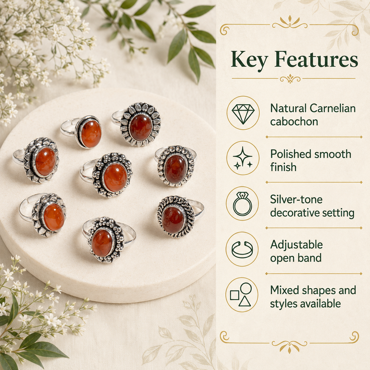 Carnelian rings – Gemstone rings Natural Crystal Healing Jewelry Collection
