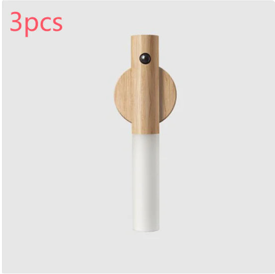 Magnetic Wood PIR Motion Sensor LED Night Light – USB Rechargeable Wireless Cabinet & Corridor Lamp
