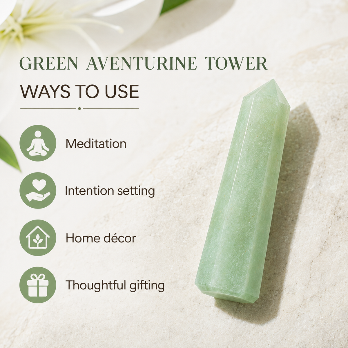 Green Aventurine Tower Point (Leadership and Good Fortune)