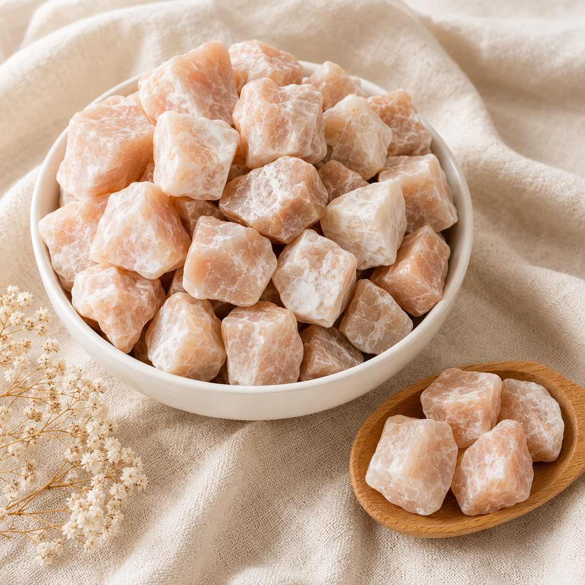 Peach Moonstone Rough Rocks (Confidence and Good Luck)