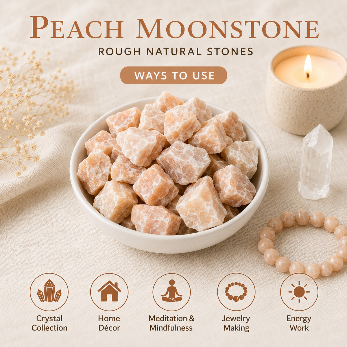 Peach Moonstone Rough Rocks (Confidence and Good Luck)