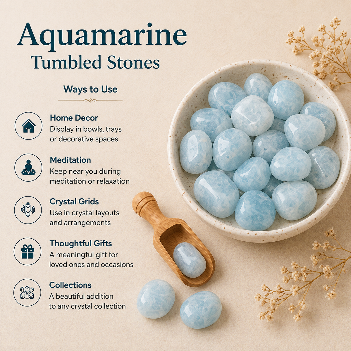 Aquamarine Tumbled Crystals (Anxiety Relief and Protection)