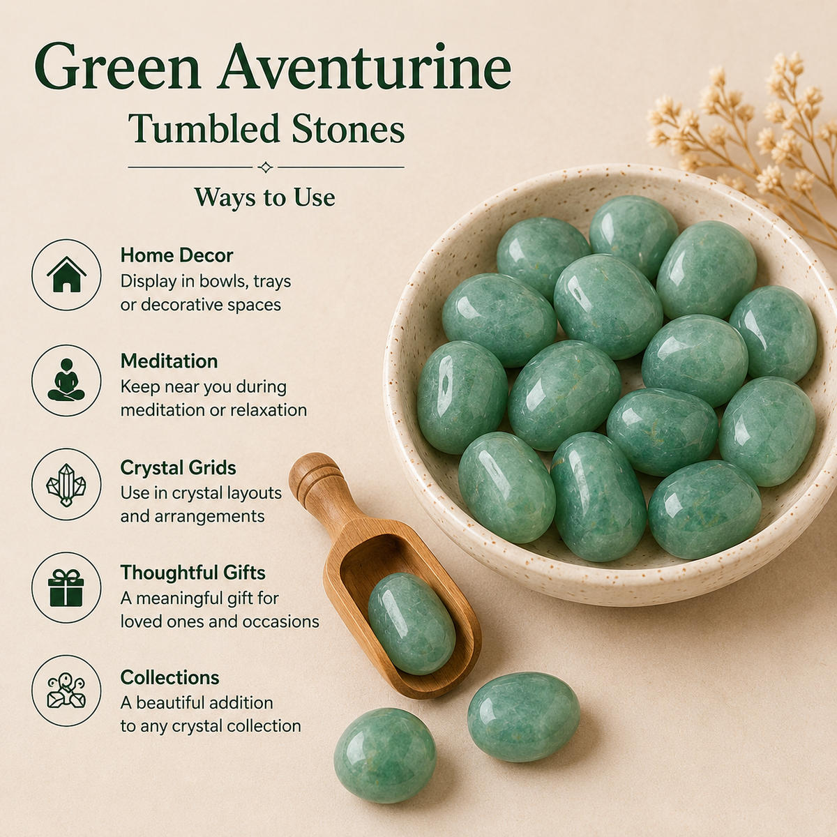 Green Aventurine Tumbled Crystals (Emotional Understanding and Luck And Good Fortune)
