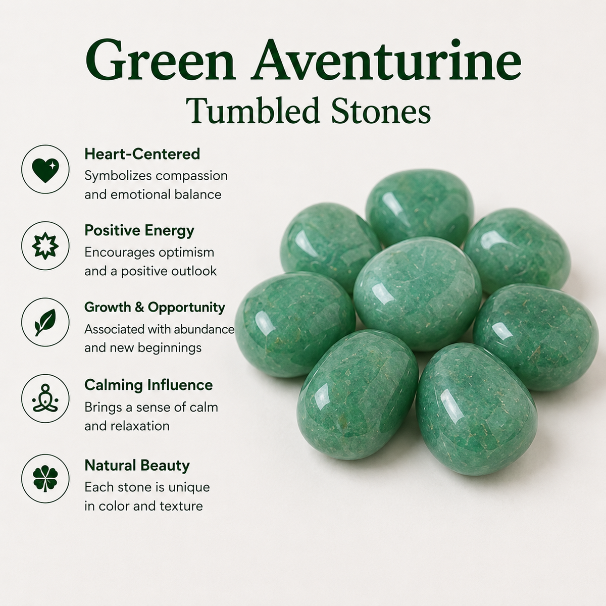 Green Aventurine Tumbled Crystals (Emotional Understanding and Luck And Good Fortune)