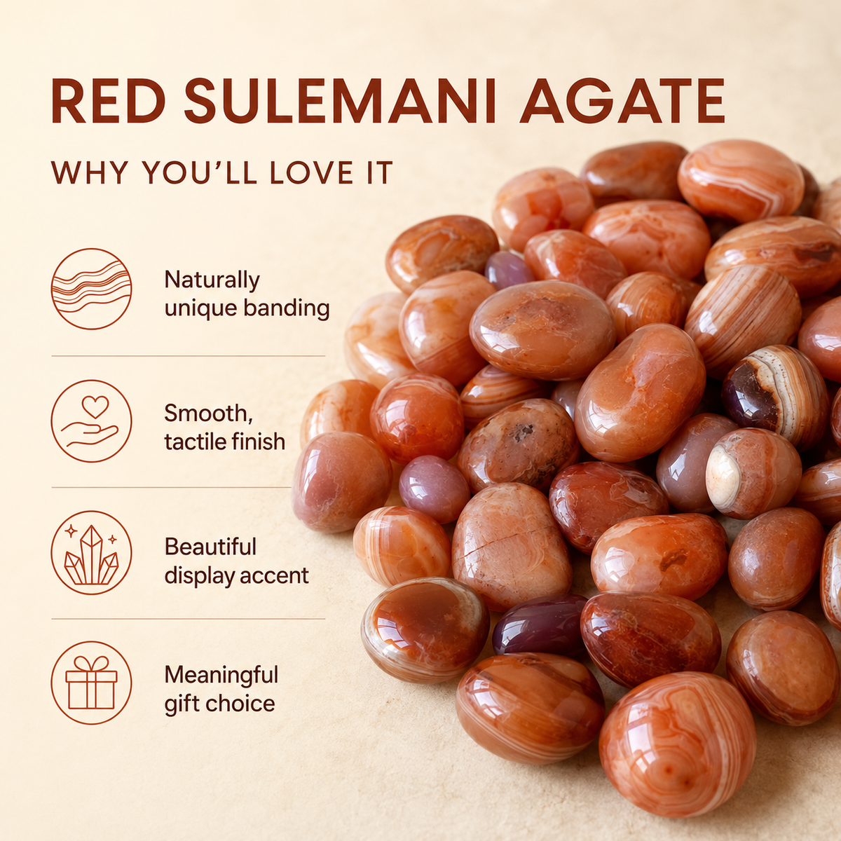 Red Sulemani Agate Tumbled Crystals (Improves Physical and Mental Health)