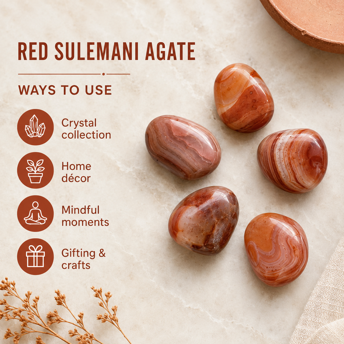 Red Sulemani Agate Tumbled Crystals (Improves Physical and Mental Health)
