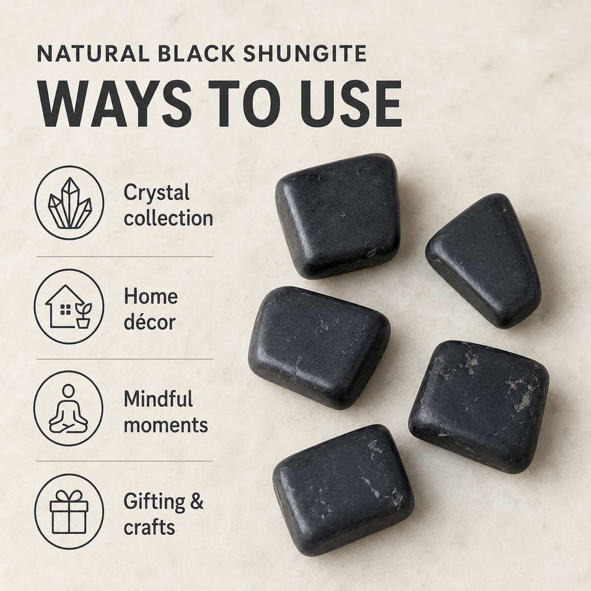 Black Shungite Tumbled Crystals (Elimination Toxins and Clarity )