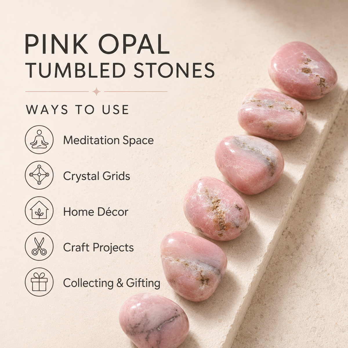 Pink Opal Tumbled Crystals (Mastering Fear and Wisdom)