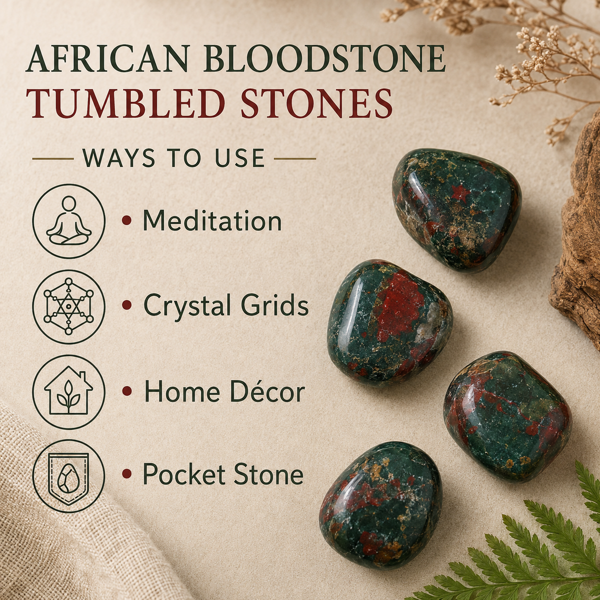 African Bloodstone Tumbled Crystals (Abundance of wealth and Protection)