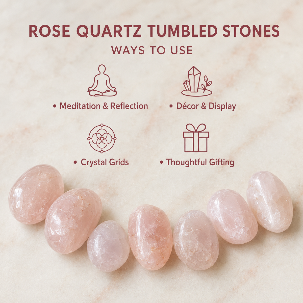 Rose Quartz Tumbled Crystals (Anxiety Relief and Relaxation)