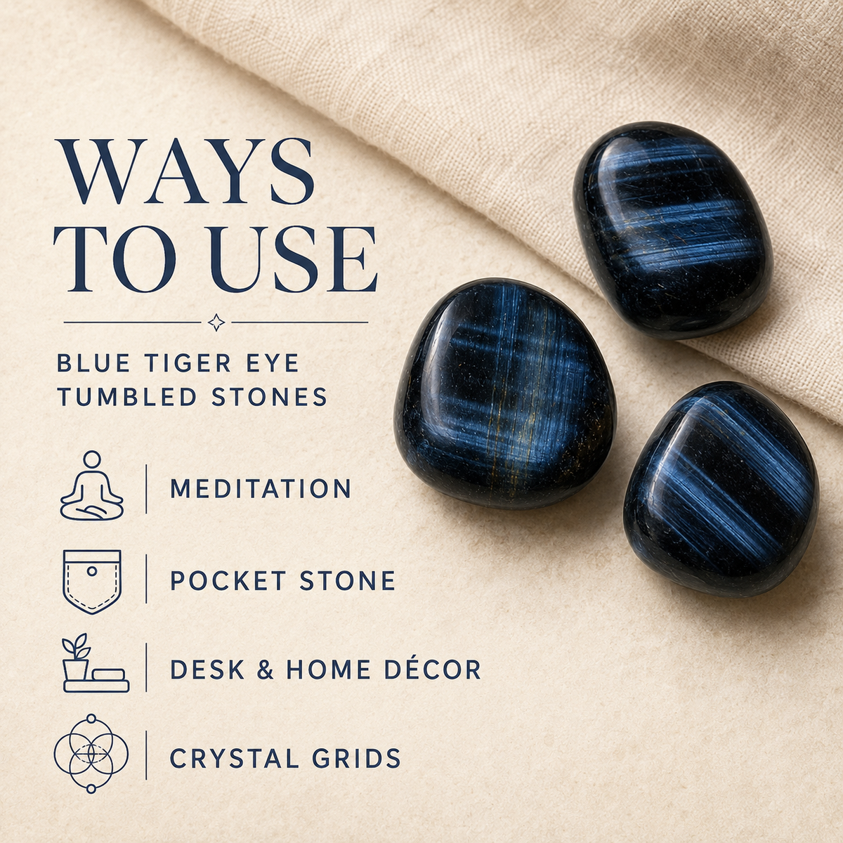 Blue Tiger Eye Tumbled Crystals (Alignment With The Higher Self and Unity Of Heart)