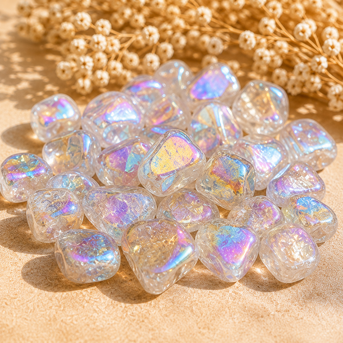 Aura Quartz Rainbow Tumbled Crystals (Energy Transfer and Past Life Recall)