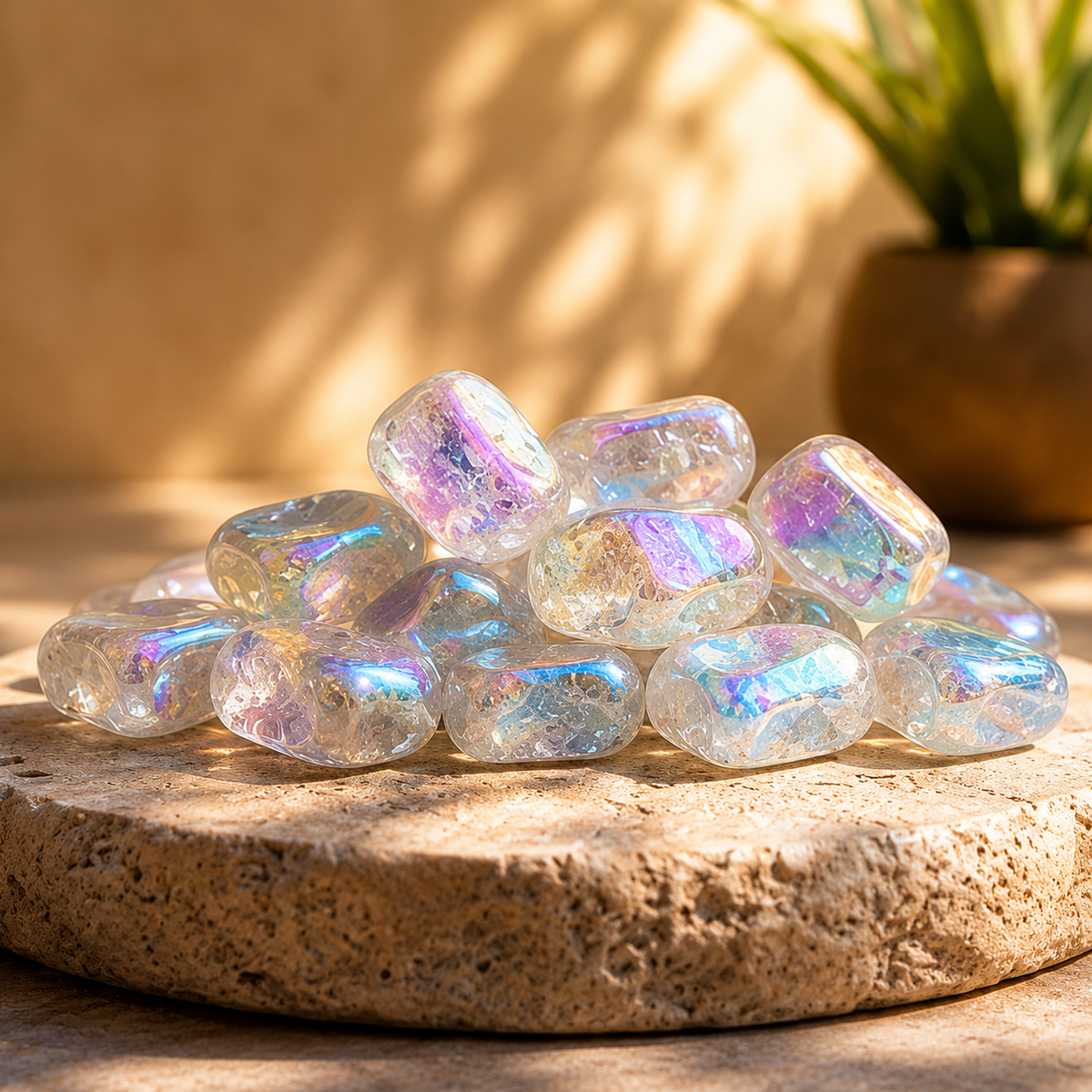 Aura Quartz Rainbow Tumbled Crystals (Energy Transfer and Past Life Recall)