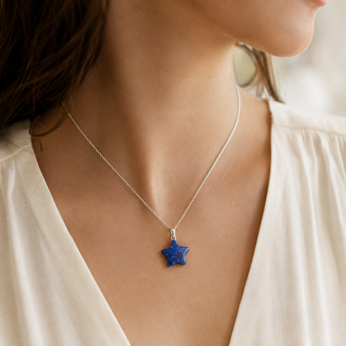 Lapis Lazuli Star Pendant Necklace – Natural Crystal Gemstone Jewelry