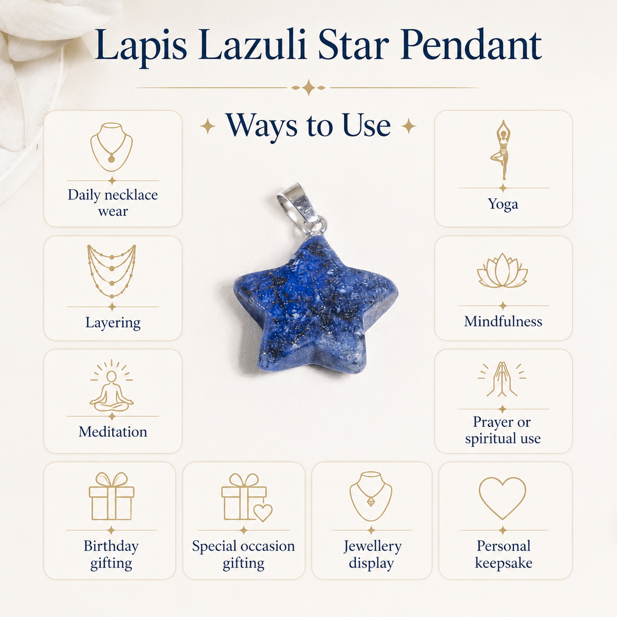 Lapis Lazuli Star Pendant Necklace – Natural Crystal Gemstone Jewelry