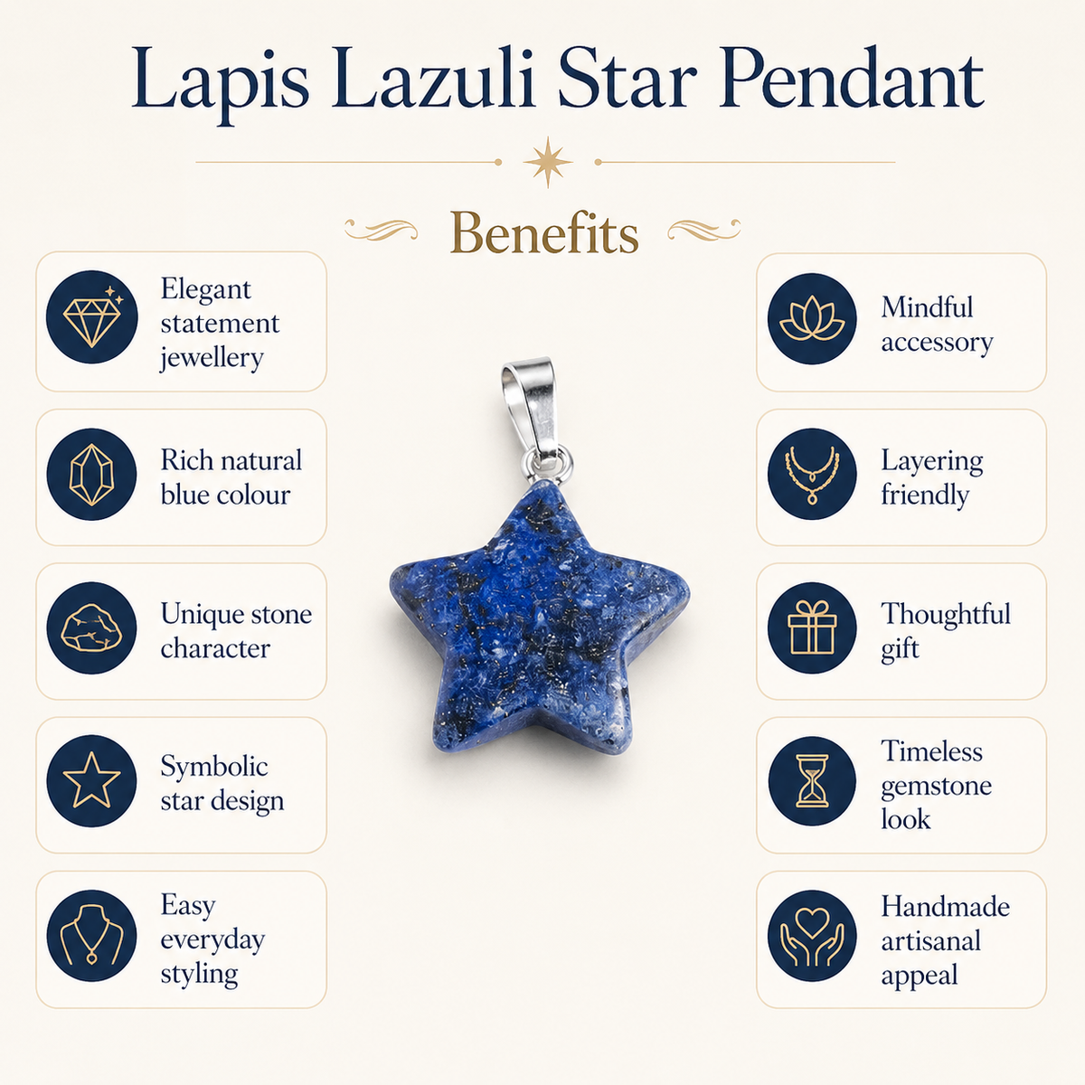 Lapis Lazuli Star Pendant Necklace – Natural Crystal Gemstone Jewelry