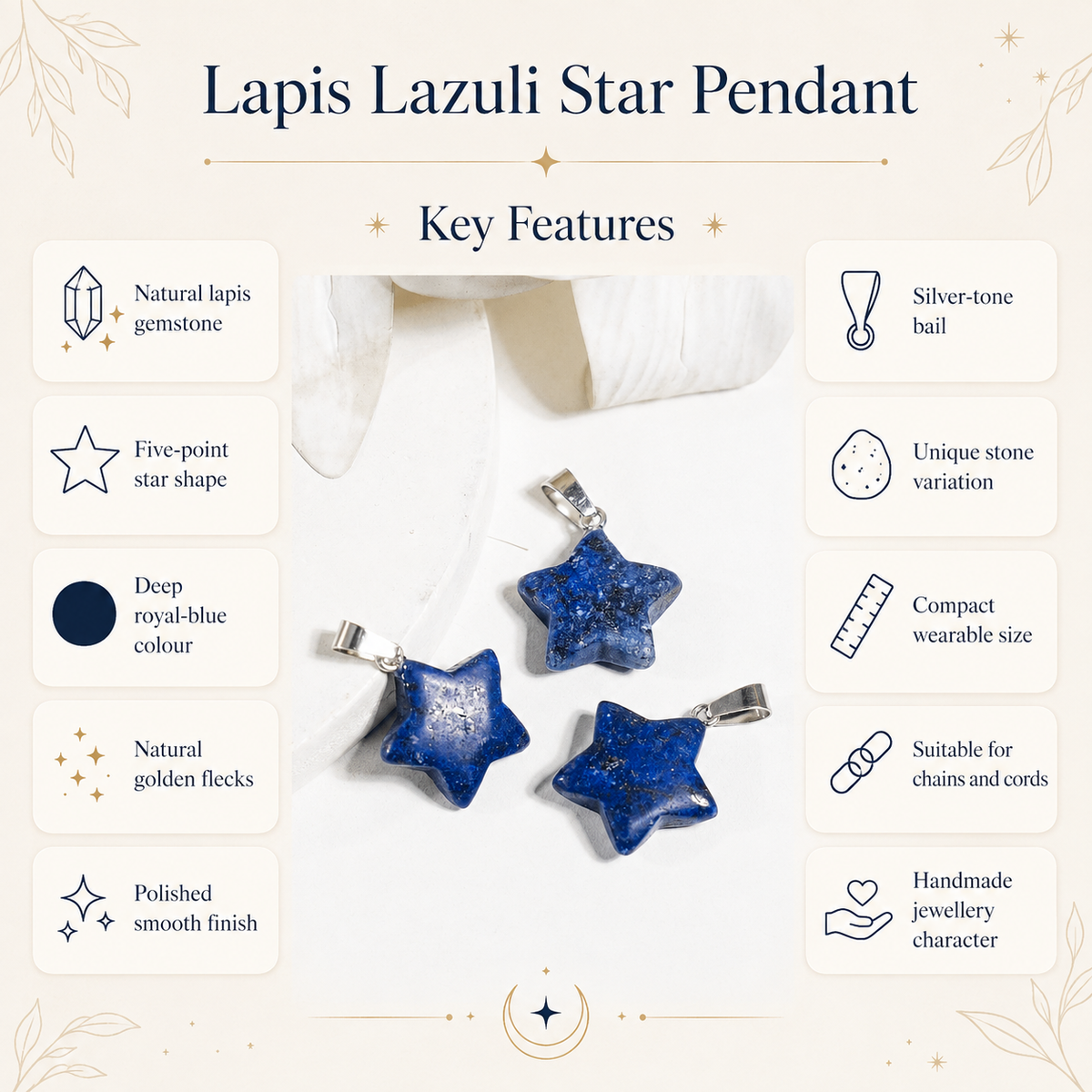 Lapis Lazuli Star Pendant Necklace – Natural Crystal Gemstone Jewelry