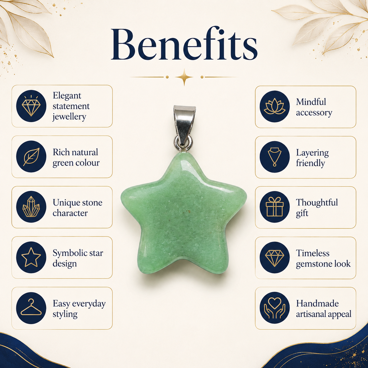 Green Aventurine  Star Pendant Necklace – Natural Crystal Gemstone Jewelry
