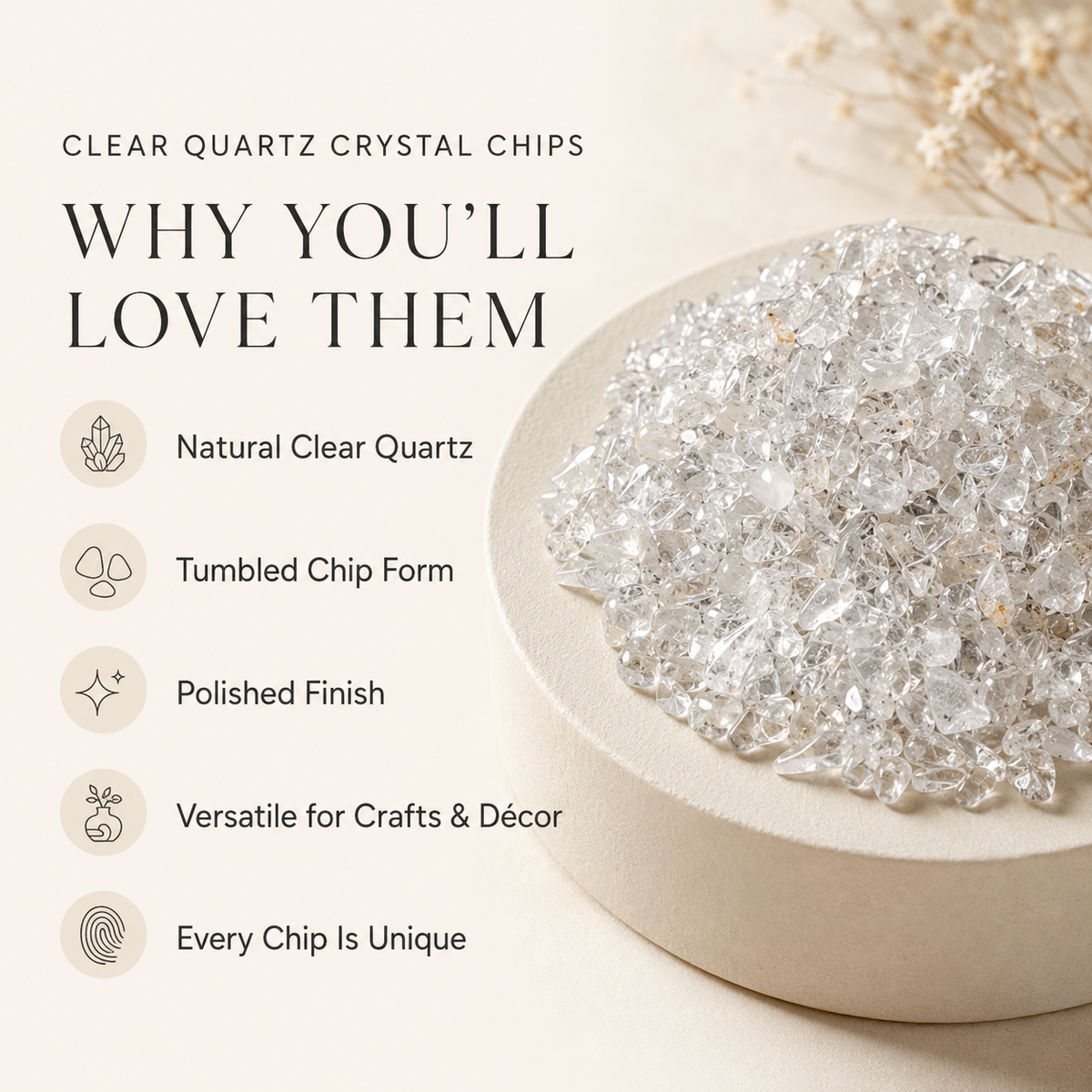 Crystal Quartz Gemstone Chips (Meditation and Restorative Work)