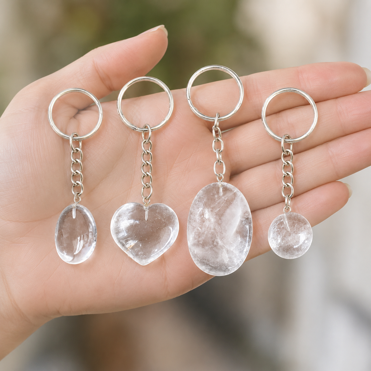 Crystal Quartz Key Chain, Gemstone Keychain Crystal Key Ring (Dreams and Enhancing)