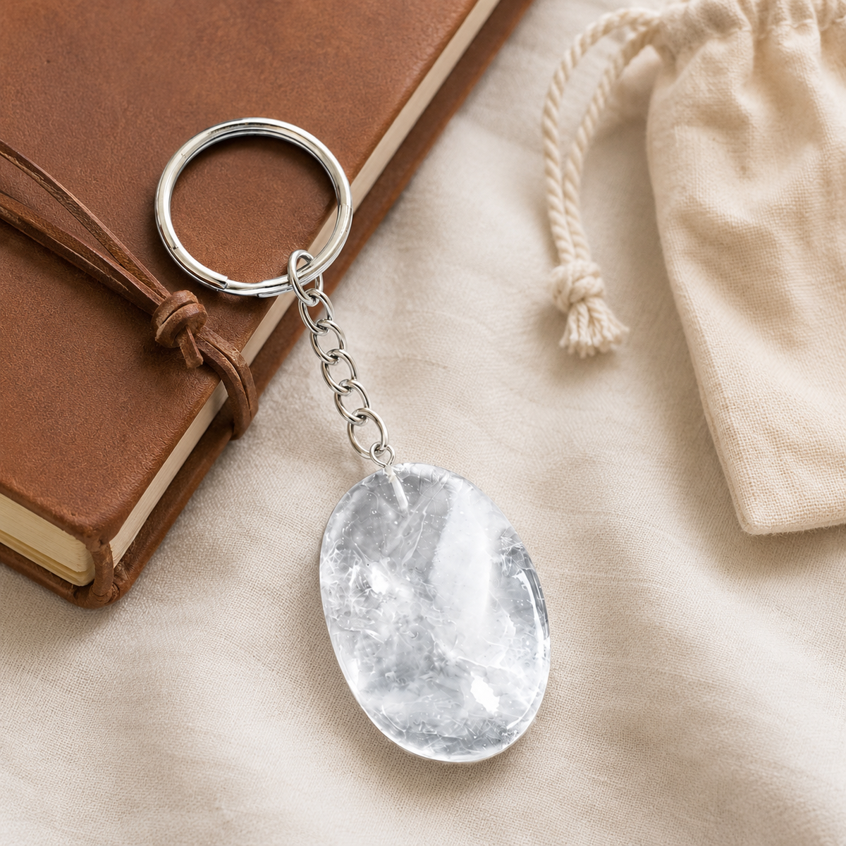 Crystal Quartz Key Chain, Gemstone Keychain Crystal Key Ring (Dreams and Enhancing)
