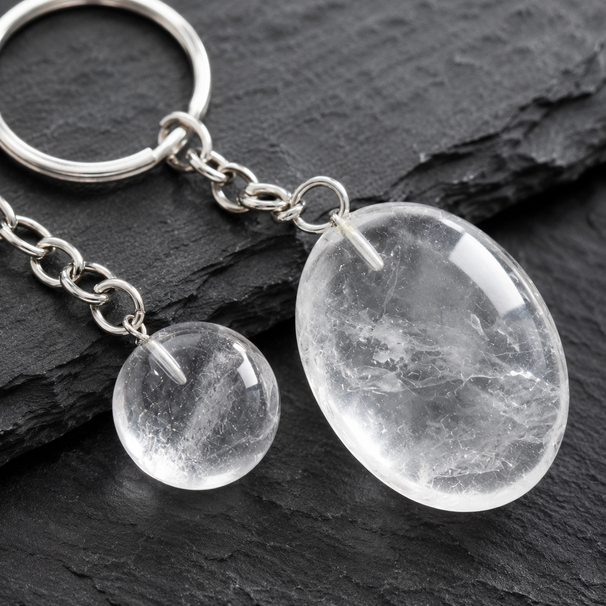 Crystal Quartz Key Chain, Gemstone Keychain Crystal Key Ring (Dreams and Enhancing)