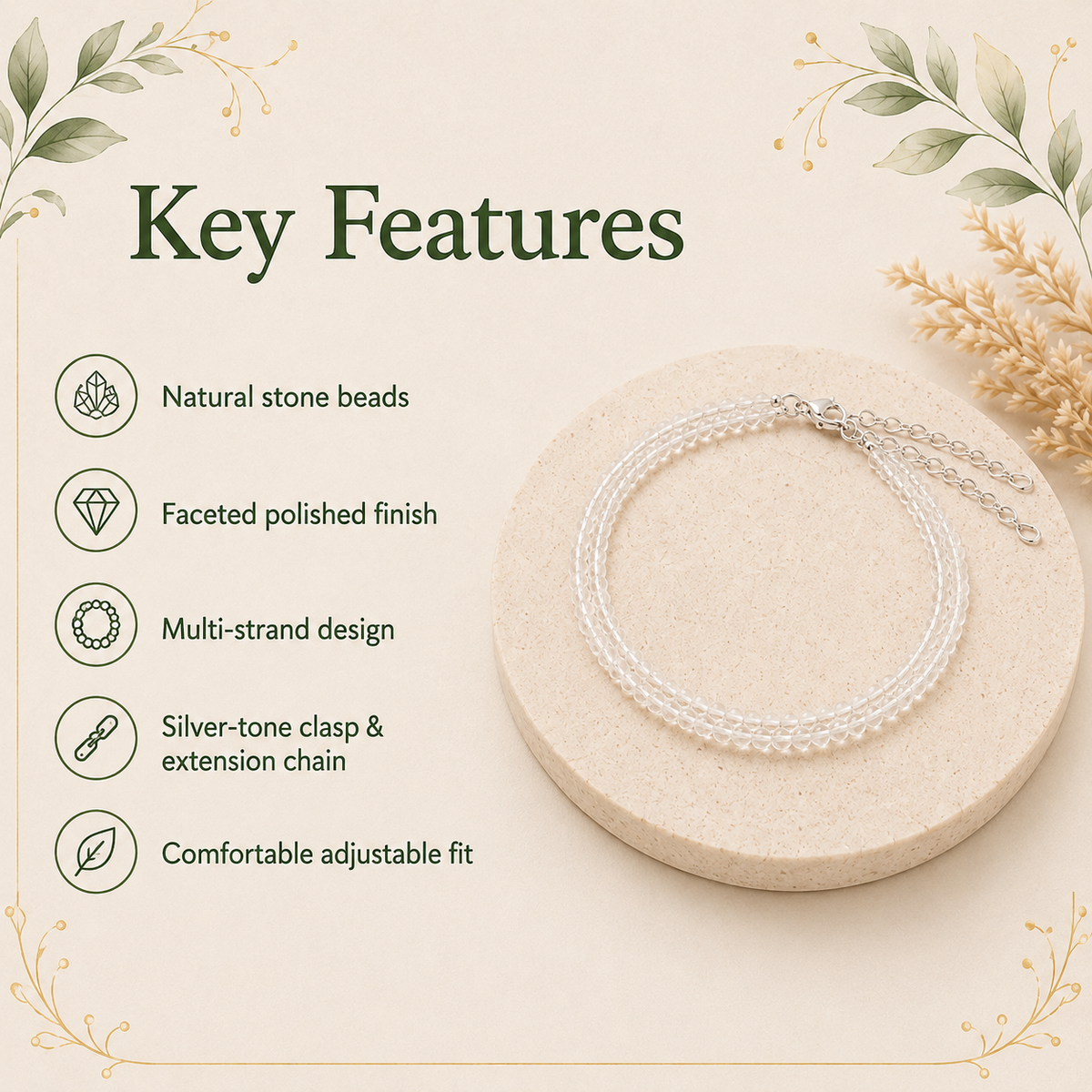 Clear Quartz Anklet – Natural Crystal Healing & Energy Jewelry