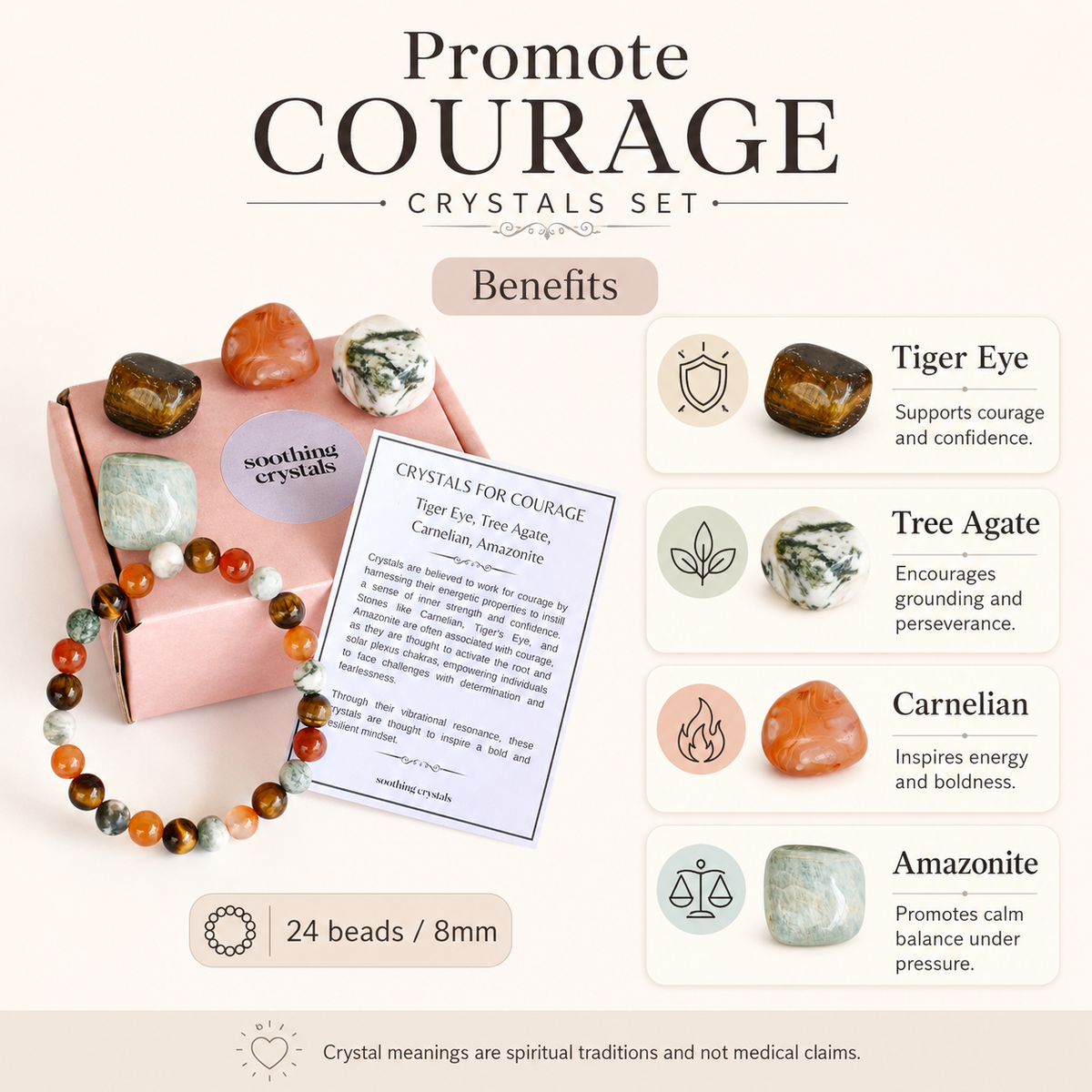 Promote COURAGE Crystal Kit, Gemstone Tumble Kit, Courage Crystal Gift Set