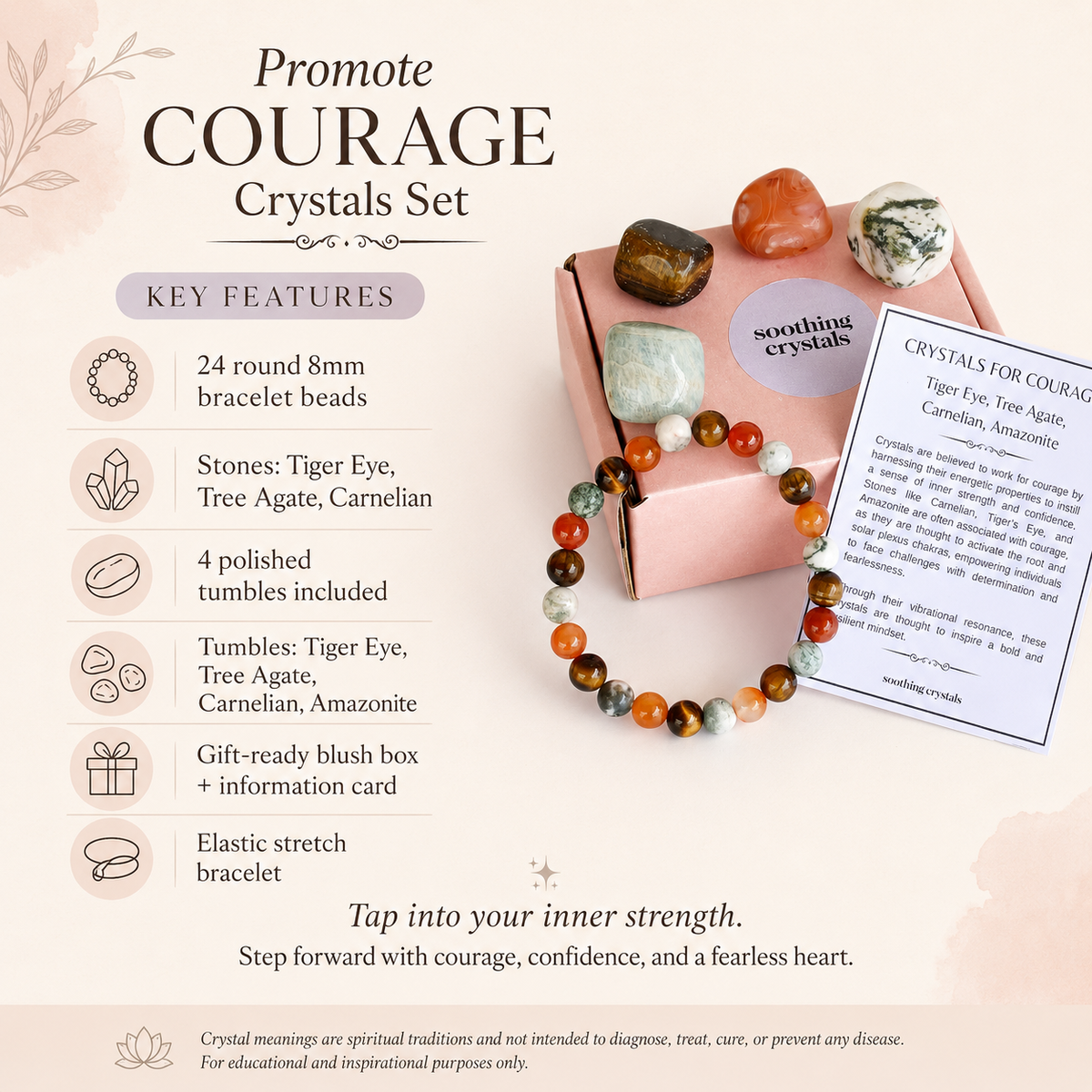 Promote COURAGE Crystal Kit, Gemstone Tumble Kit, Courage Crystal Gift Set