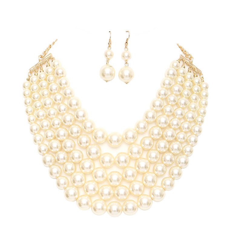 Chunky Multi Strand Pearl Bib Necklace