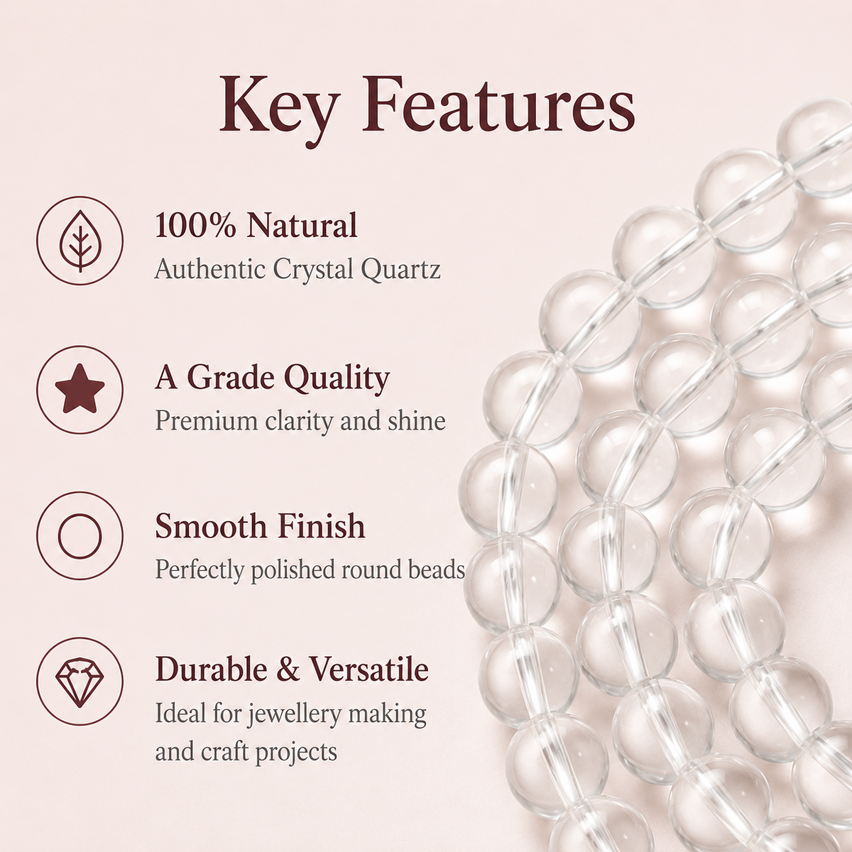 Crystal Quartz Beads, Natural Round Crystal Beads 4mm to 16mm.